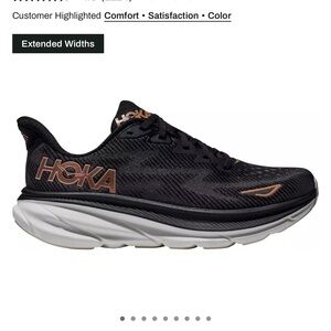 Hoka Women's Clifton 9 Black and Gold Running Shoes